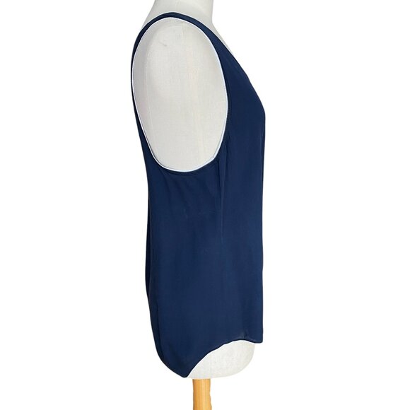 Theory 100% Silk Sleeveless Shell Tank Navy Blue Closet Staple Office Layer Sz L - Picture 5 of 12